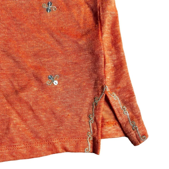 J. Jill Love Linen Shirt Blouse Top Sz Medium Orange Embroidered Sequin Boho - Picture 6 of 12